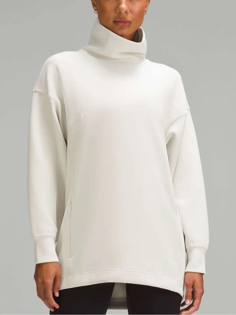 Lululemon Modal Blend Turtleneck Tunic Sweatshirt Bone Oversized Pockets Size 10
